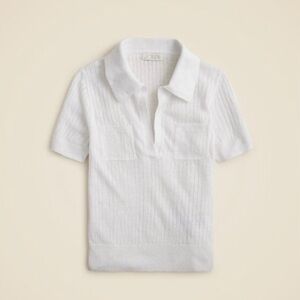 J Crew White Linen Johnny Collar Short Sleeve Wide Rib Sweater Womens Size XS